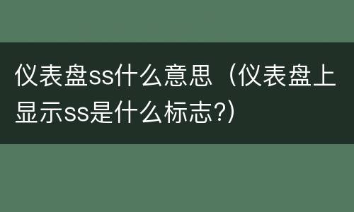 仪表盘ss什么意思（仪表盘上显示ss是什么标志?）