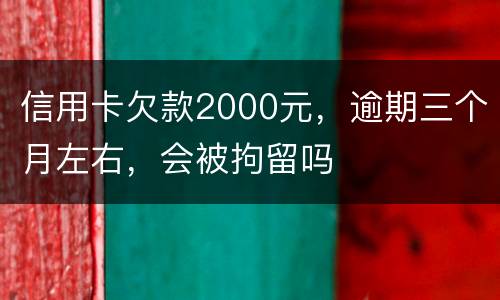 信用卡欠款2000元，逾期三个月左右，会被拘留吗