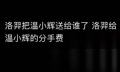 洛羿把温小辉送给谁了 洛羿给温小辉的分手费