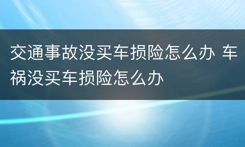 交通事故没买车损险怎么办 车祸没买车损险怎么办